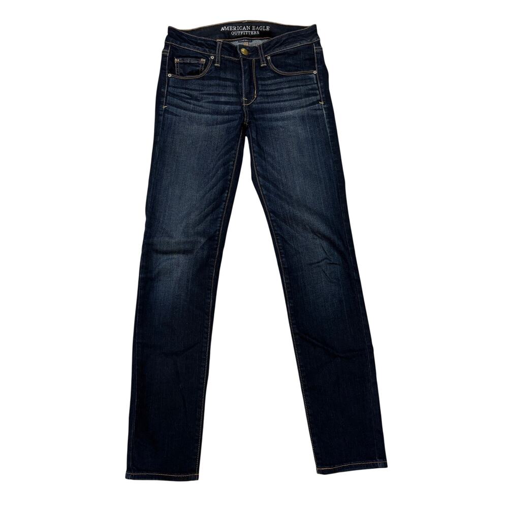 American Eagle Jeans Womens Size 2 Blue Skinny Super Stretch Low Rise Distressed